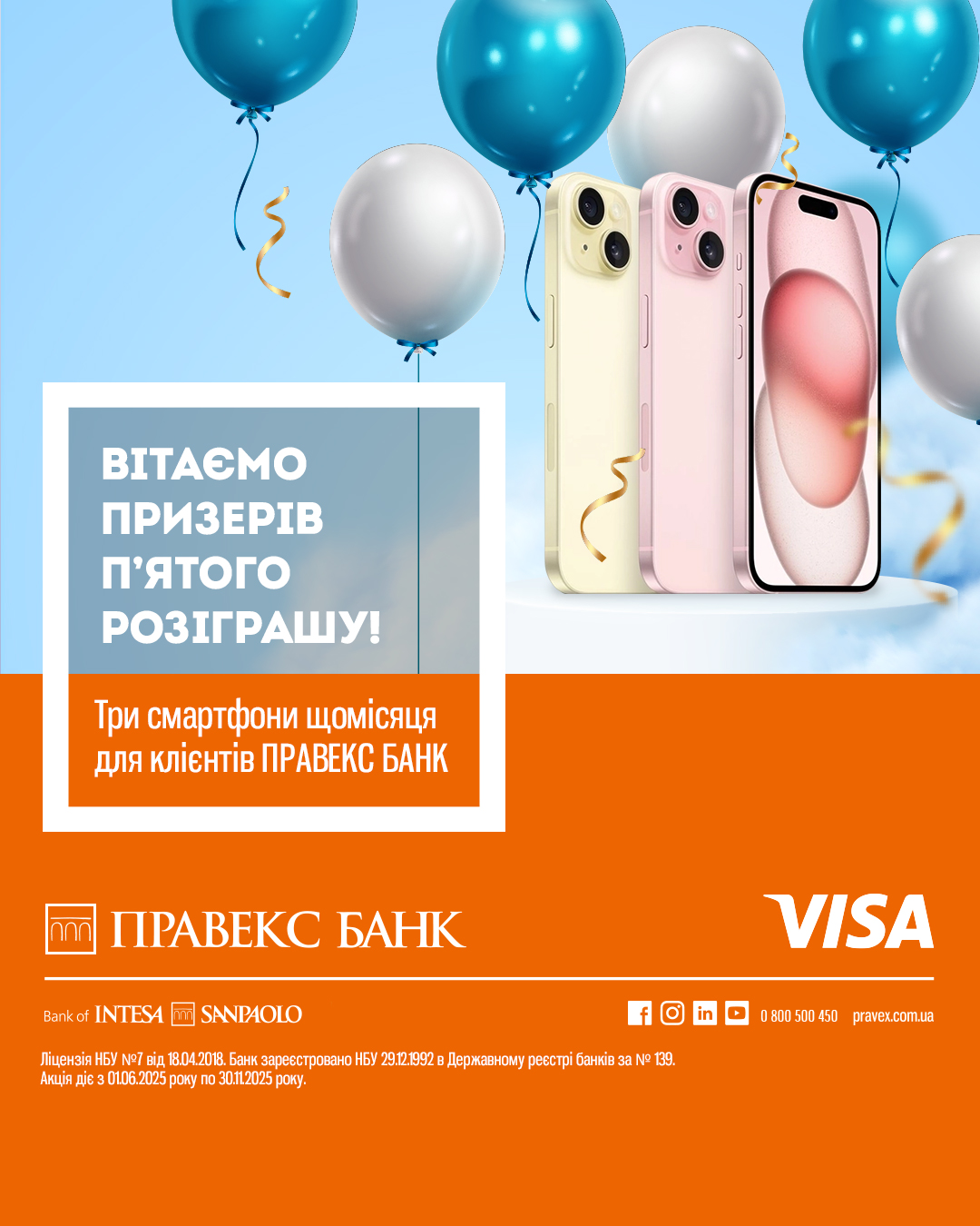 Вітаємо призерів п\'ятого розіграшу Акції від ПРАВЕКС БАНК та Visa: iPhone 15 шукає власника